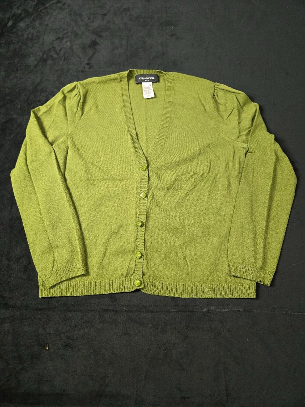 Jones New York Petite Medium Olive Green V-Neck Cardigan Sweater
